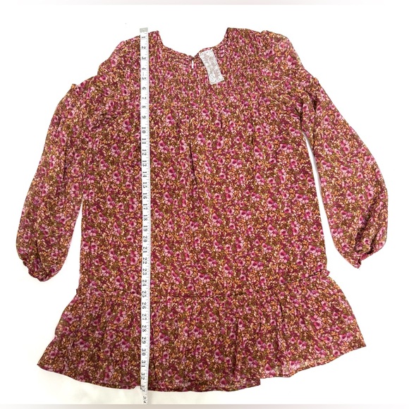 Sadie & Sage "Dear Rosaline" Floral Mini Shift Dress Long-Sleeve Ruffle Dress - Picture 7 of 8